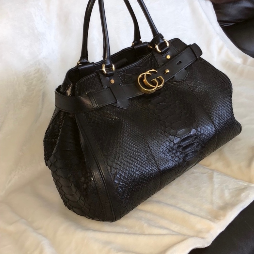 Gucci Gg Running Black Python Xl Oversized Tote B… - image 3